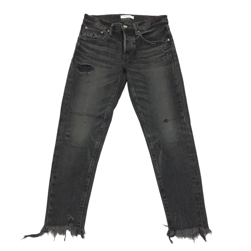 Moussy Vintage Kelley Tapered Jean Women's Size 25 25X27 Black Distress Fray Hem